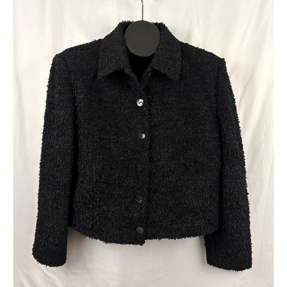 VTG Earl Rutenberg Black Cropped Textured Jacket Blazer Button LARGE Women's - Picture 6 of 10